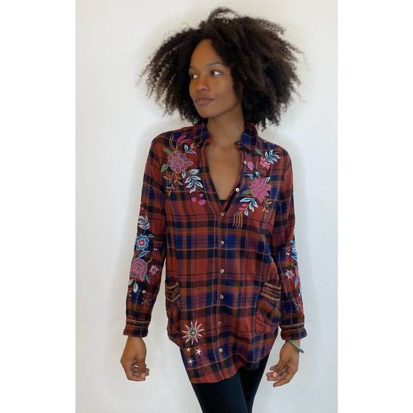 NEW JOHNNY WAS cordelia painters smock shirt in plaid - Picture 1 of 1